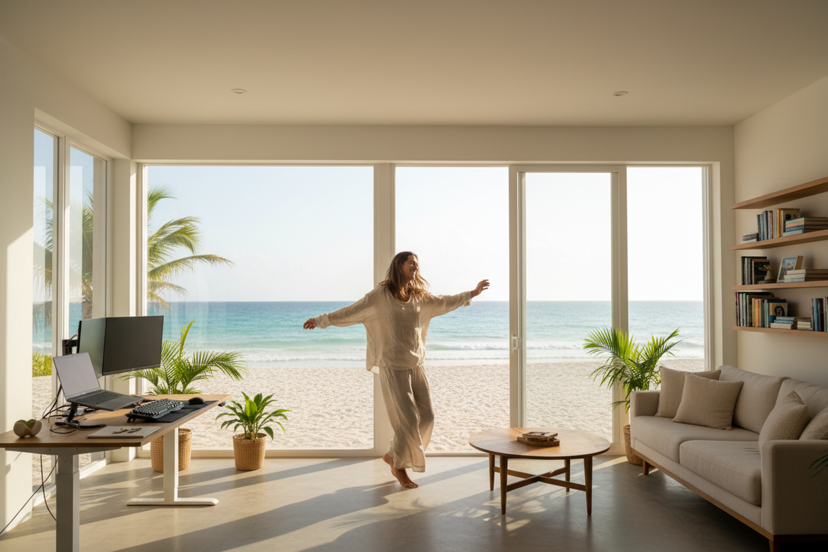 digitale nomad a balli dans une maison au bord de plages